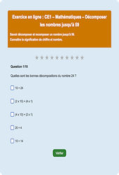 Leçon, exercice et évaluation :<br/> Décomposer les nombres jusqu'à 59 - Fiches  - Exercice en ligne : 4ème Harmos