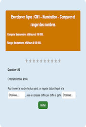 Leçon, exercice et évaluation :<br/> Comparer et ranger des nombres inférieurs à 100 000 - Fiches  - Exercice en ligne : 6ème Harmos