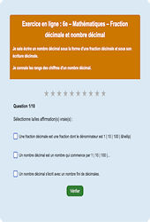 Cours et exercice : Fraction décimale et nombre décimal - Fiches  - Exercice en ligne : 8ème Harmos