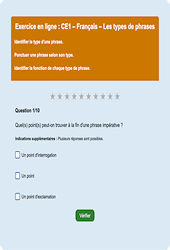 Leçon, exercice et évaluation :<br/> Les types de phrase - Fiches  - Exercice en ligne : 4ème Harmos