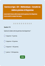 Leçon, exercice et évaluation :<br/> Connaitre les relations grammes / kilogrammes - Fiches  - Exercice en ligne : 4ème Harmos
