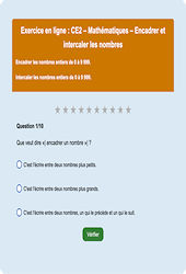 Leçon, exercice et évaluation :<br/> Encadrer et intercaler les nombres jusqu'à 9999 - Fiches  - Exercice en ligne : 5ème Harmos