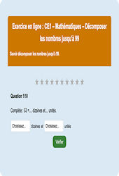 Décomposer les nombres jusqu'à 99 - Fiches Exercice en ligne  - Fiches Mathématiques - Numération : 4ème Harmos