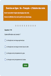 L'histoire des mots - Fiches Exercice en ligne  - Fiches Français - Vocabulaire / Lexique : 9eme Harmos