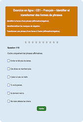 Leçon, exercice et évaluation :<br/> Les formes de phrases - Fiches  - Exercice en ligne : 4ème Harmos