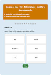 Leçon, exercice et évaluation :<br/> Cercles - Fiches  - Exercice en ligne : 4ème Harmos