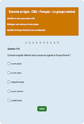 Leçon, exercice et évaluation :<br/> Le groupe nominal - Fiches  - Exercice en ligne : 7ème Harmos