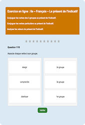 Le présent de l'indicatif - Fiches Exercice en ligne  - Fiches Français - Conjugaison : 8ème Harmos