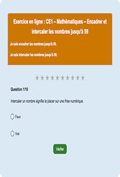 Leçon, exercice et évaluation :<br/> Encadrer et intercaler les nombres jusqu'à 59 - Fiches  - Exercice en ligne : 4ème Harmos
