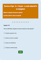 Cours et exercice : Subjonctif - Fiches  - Exercice en ligne : 11ème Harmos