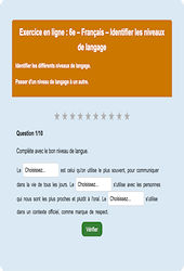 Cours et exercice : Niveau de langue - Fiches  - Exercice en ligne : 8ème Harmos