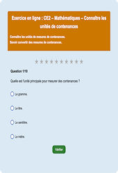 Leçon, exercice et évaluation :<br/> Contenance, capacité litre - Fiches  - Exercice en ligne : 5ème Harmos