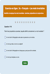 Cours et exercice : Les mots invariables - Fiches  - Exercice en ligne : 11ème Harmos