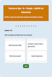 Les déterminants - Fiches Exercice en ligne  - Fiches Français - Grammaire : 9eme Harmos
