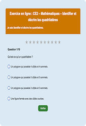 Leçon, exercice et évaluation :<br/> Identifier et décrire les quadrilatères - Fiches  - Exercice en ligne : 5ème Harmos