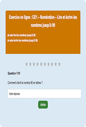 Leçon, exercice et évaluation :<br/> Lire et écrire les nombres jusqu'à 99 - Fiches  - Exercice en ligne : 4ème Harmos