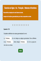 Cours et exercice : Natures et fonctions - Fiches  - Exercice en ligne : 10ème Harmos