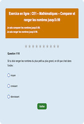 Leçon, exercice et évaluation :<br/> Comparer et ranger les nombres jusqu'à 99 - Fiches  - Exercice en ligne : 4ème Harmos