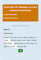 Leçon, exercice et évaluation :<br/> Lire, écrire et décomposer les nombres décimaux - Fiches  - Exercice en ligne : 6ème Harmos