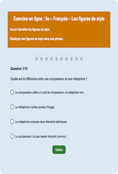 Les figures de style - Fiches Exercice en ligne  - Fiches Français - Vocabulaire / Lexique : 9eme Harmos