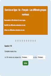 Cours et exercice : Les différents groupes nominaux - Fiches  - Exercice en ligne : 8ème Harmos