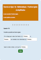 Fractions égales - Fiches Exercice en ligne  - Fiches Mathématiques - Nombres et calculs : 8ème Harmos