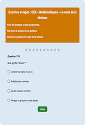 Leçon, exercice et évaluation :<br/> Le sens de la division - Fiches  - Exercice en ligne : 5ème Harmos