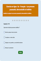 Cours et exercice : Les pronoms possessifs, démonstratifs et indéfinis - Fiches  - Exercice en ligne : 9eme Harmos