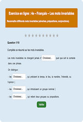 Cours et exercice : Mots outils, invariables - Fiches  - Exercice en ligne : 10ème Harmos