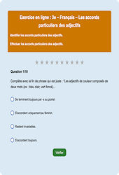 Accord de l'adjectif qualificatif - Fiches Exercice en ligne  - Fiches Français - Orthographe : 11ème Harmos