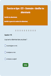 Leçon, exercice et évaluation :<br/> Identifier les déterminants - Fiches  - Exercice en ligne : 4ème Harmos