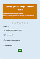 Les pronoms personnels - Fiches Exercice en ligne  - Fiches Français - Grammaire : 6ème Harmos