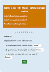 Groupe nominal - Fiches Exercice en ligne  - Fiches Français - Grammaire : 6ème Harmos