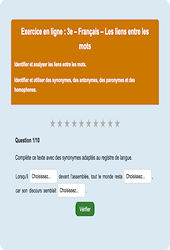 Les liens entre les mots - Fiches - Exercice en ligne : 11ème Harmos