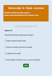 Cours et exercice : Les pronoms - Fiches  - Exercice en ligne : 10ème Harmos