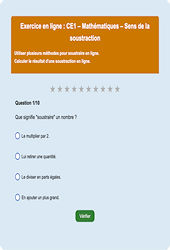 Sens de la soustraction - Fiches Exercice en ligne  - Fiches Mathématiques - Calculs : 4ème Harmos