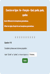 Cours et exercice : Homonymes, homophones - Fiches  - Exercice en ligne (5) : 8ème Harmos