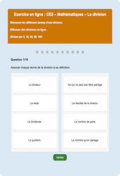 Leçon, exercice et évaluation :<br/> Division, partage - Fiches  - Exercice en ligne : 5ème Harmos