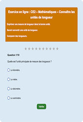 Longueur cm, m, km - Fiches Exercice en ligne  - Fiches Mathématiques - Grandeurs et Mesures : 5ème Harmos