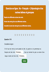 L'étymologie - Fiches Exercice en ligne  - Fiches Français - Vocabulaire / Lexique : 8ème Harmos