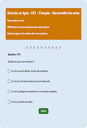 Leçon, exercice et évaluation :<br/> Reconnaître les noms - Fiches  - Exercice en ligne : 4ème Harmos