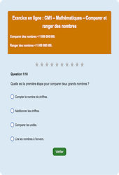 Comparer / ranger - Nombres entiers < 1 000 000 000 - Fiches Exercice en ligne  - Fiches Mathématiques - Numération : 6ème Harmos