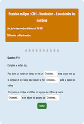 Leçon, exercice et évaluation :<br/> Lire / écrire - Nombres entiers < 100 000 - Fiches  - Exercice en ligne : 6ème Harmos