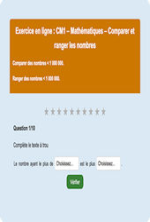 Comparer / ranger - Nombres entiers < 1 000 000 - Fiches Exercice en ligne  - Fiches Mathématiques - Numération : 6ème Harmos