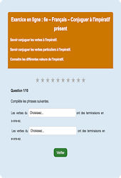 Impératif présent - Fiches Exercice en ligne  - Fiches Français - Conjugaison : 8ème Harmos