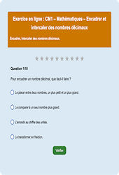 Encadrer / intercaler un Nb décimal - Fiches Exercice en ligne  - Fiches Mathématiques - Numération : 6ème Harmos