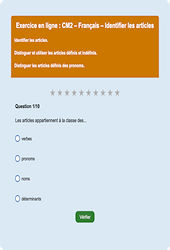 Leçon, exercice et évaluation :<br/> Identifier les articles - Fiches  - Exercice en ligne : 7ème Harmos
