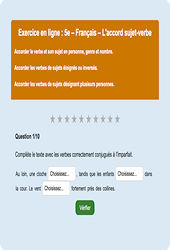 Accord sujet verbe - Fiches Exercice en ligne  - Fiches Français - Orthographe : 9eme Harmos