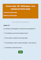 Leçon, exercice et évaluation :<br/> Lire et représenter des fractions simples - Fiches  - Exercice en ligne : 6ème Harmos