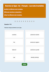 Cours et exercice : Les mots invariables - Fiches  - Exercice en ligne : 8ème Harmos